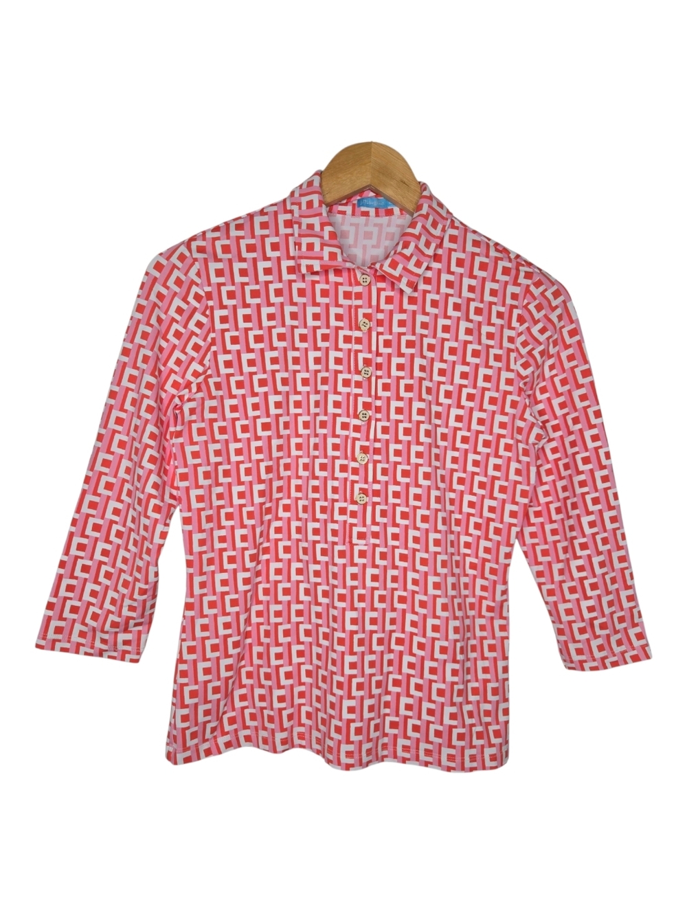 J McLaughlin Womens Pink Orange Geo Print  Catalina Cloth Jersey Polo Shirt XS